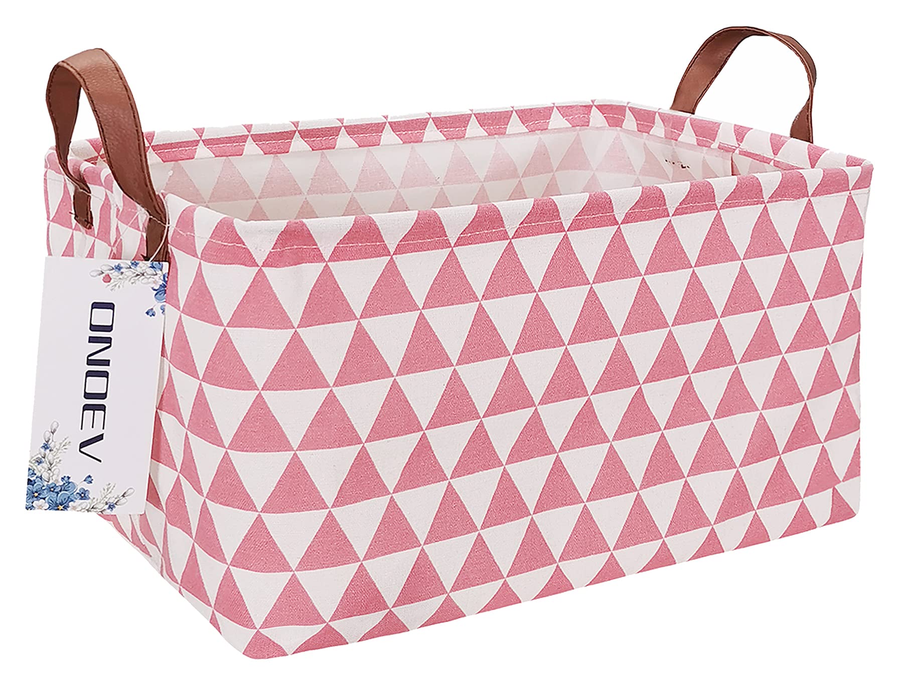 ONOEV Rectangular Fabric Storage Box, Decorative Basket and Finishing Basket with Handle are Used for The Storage of Clothes, Books and Sundries(Pink Triangle) 1