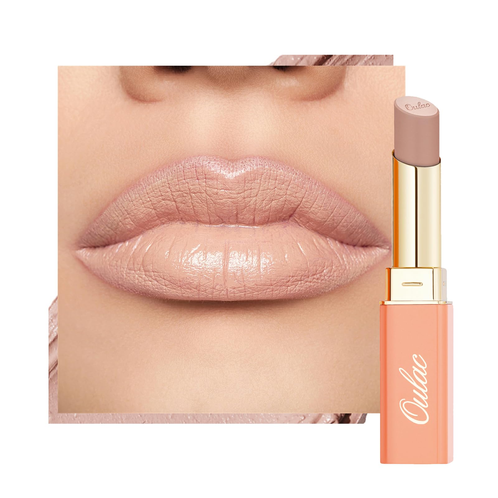 Oulac Satin Matte Lipstick - Nude Long Lasting Lip Stick, Beige Lip Base Primer, Intense Color with Smooth Creamy Texture, Moisturizing & Weightless Formula, Vegan, 4.3g, SG01 Bare — image 1