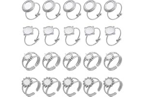 CRAFTYMELODY 20Pcs 4 Styles Open Cuff Ring Settings 304 Stainless Steel Adjustable Blank Rings Stainless Steel Blank Finger R