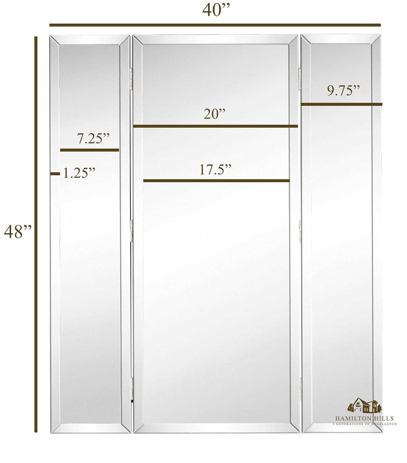 Tall Full Length Trifold Mirror Solid Hinged Sided Tri fold Beveled