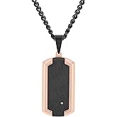 Men's Accent Dog Tag Pendant Stainless Steel, Black & Rose Finish, Elegant Curb Chain, 24-inch