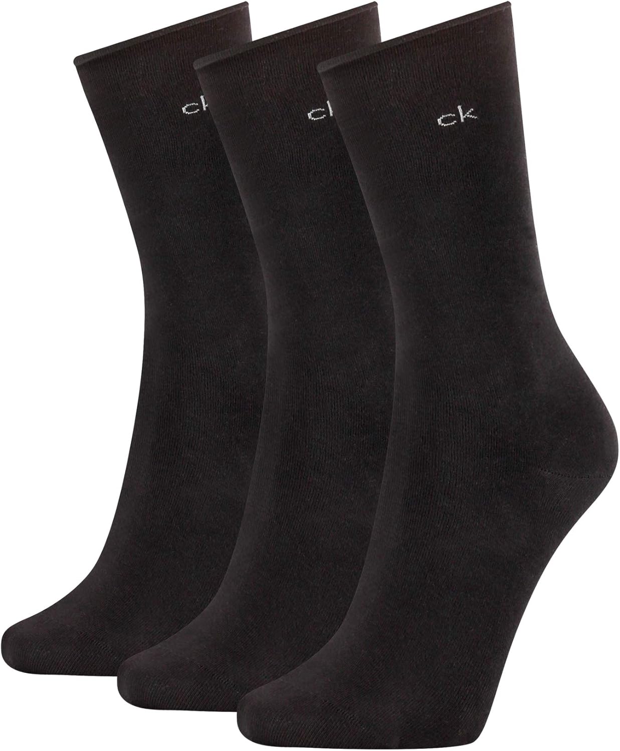 Calvin Klein Socks Womens Crew 3p roll top Emma Socks, Black, ONE Size