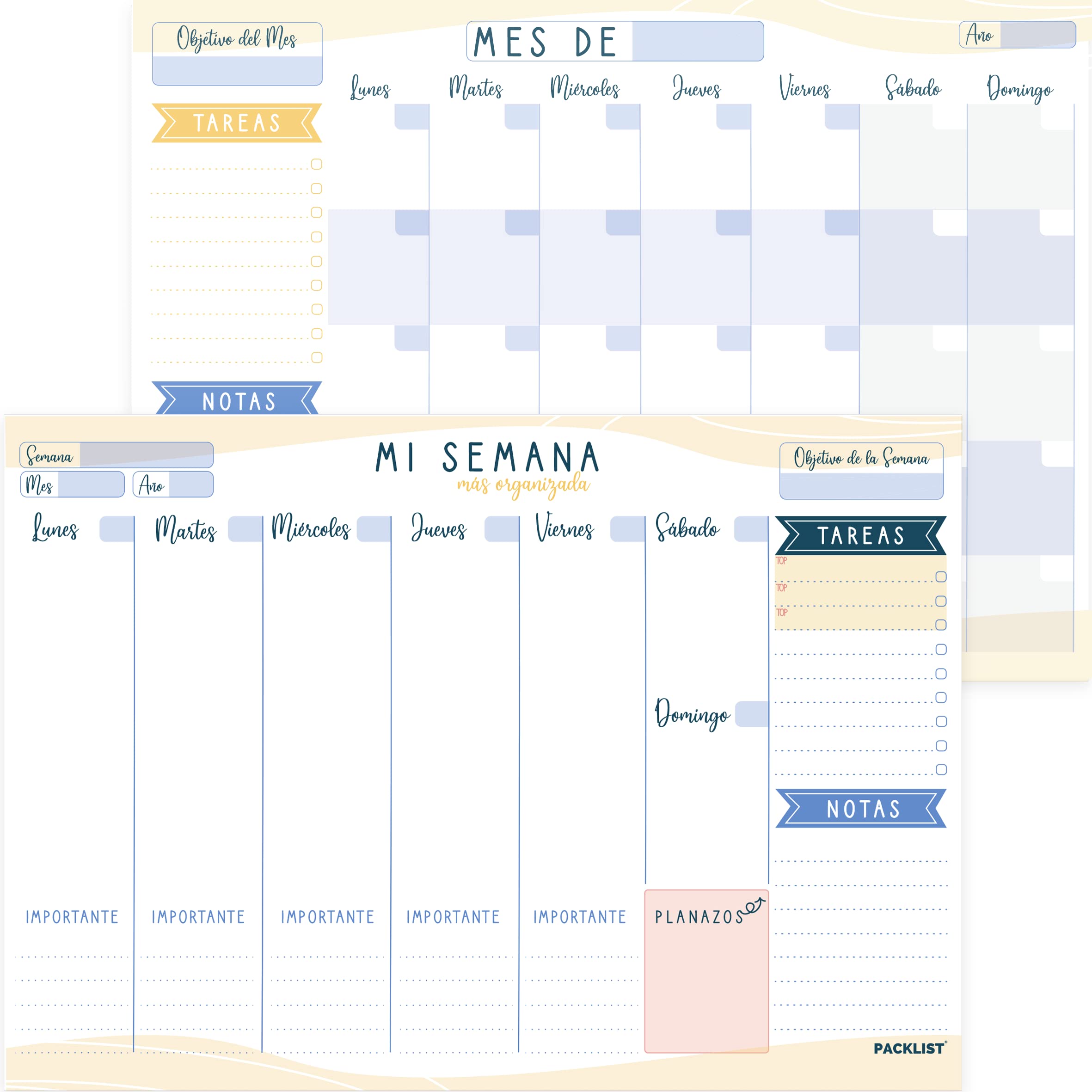 PACKLIST Planificador Semanal + Planificador Mensual - Pack de 2 planners Organizador Semanal + Mensual A4, Planning de Escritorio. Agendas, Planificadores y Calendarios Mes+Semana de Diseño Exclusivo — image 1