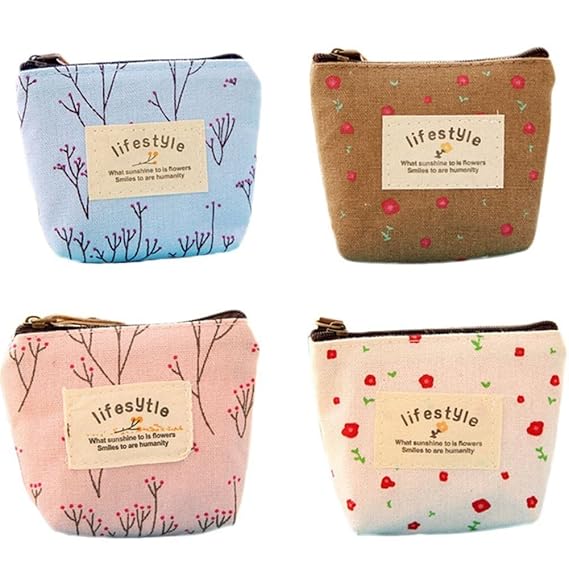 BIGBOBA 4x Münzbörsen Niedlich Münzbeutel Damen Leinwand Geldbeutel Mini Kosmetiktäschchen Make-up Taschen Brieftasche Münztü