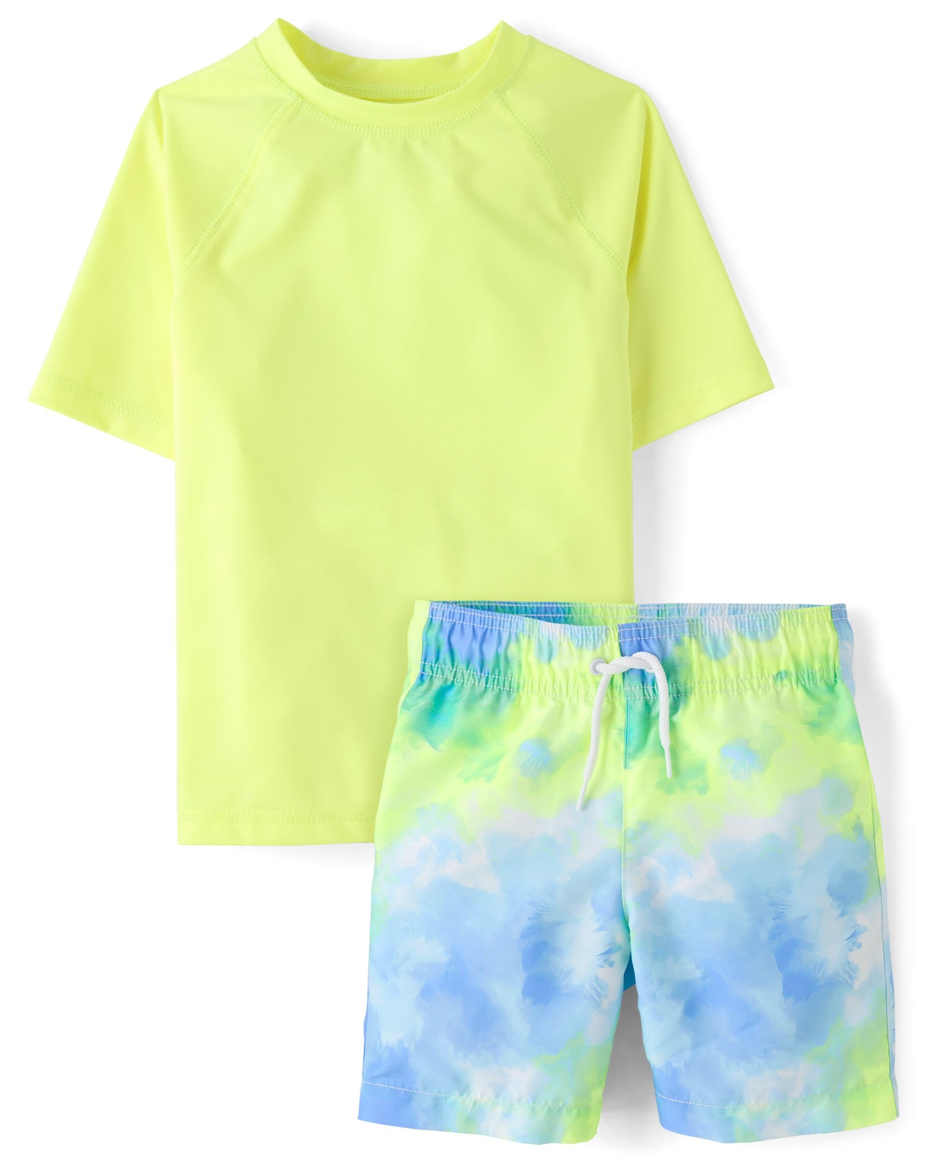 The Children's Place,Boys,Short Sleeve Rashguard and Swim Trunk, 2-Piece Set,Tie Dye Yellow,XX-Large Image