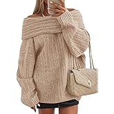 ZESICA Women's Off The Shoulder Sweater 2026 Oversized Long Sleeve Fall Winter Ribbed Knit Tops Pullover Sweaters