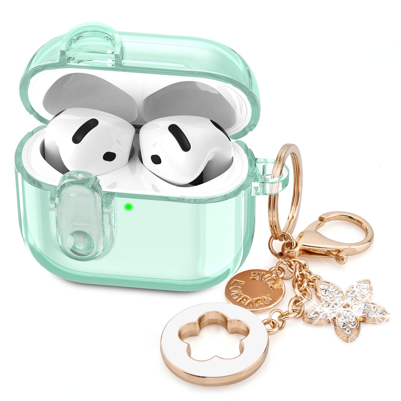 Photo 1 of (with Safety Lock) Clear Case Compatible with Cute Apple Airpods 4 Cases 2024 Women, VISOOM Soft TPU Transparency Air pods 4 Gen Case iPods 4 Earbuds Case Girl Bling Keychain for Airpod iPod 4th Gen