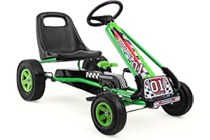 HONEY JOY Kids Go Kart Quad with Adjustable Seat, Safety Brakes, EVA Tires - Green Outdoor Pedal Racer Ride On Car