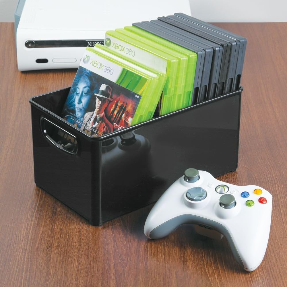 mDesign DVD Storage Box Stackable DVD and CD Holder Box With Handles
