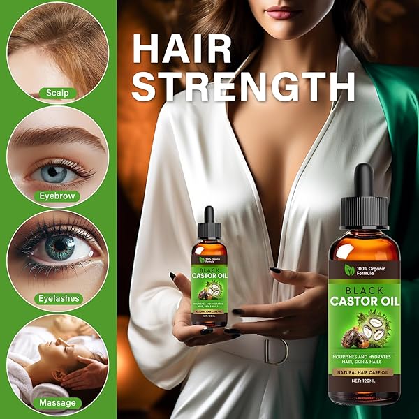INSCAPE DATA CASTOR OIL, 100% PURE COLD PRESSED BLACK CASTOR OIL FOR HAIR, EYELASHES, EYEBROWS – DRY SKIN MOISTURIZER AND BODY OIL