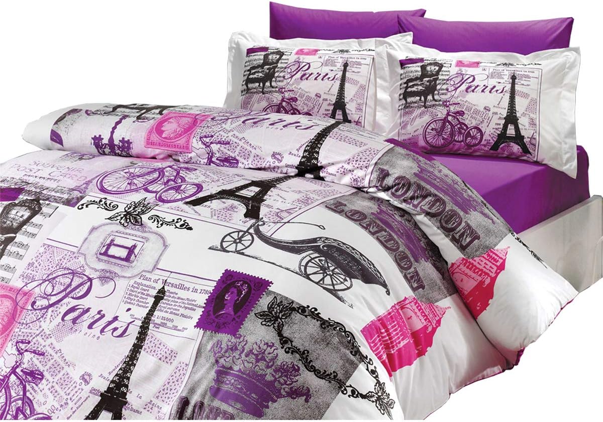 Amazon Com 100 Cotton 5pcs Paris Purple Full Double Size