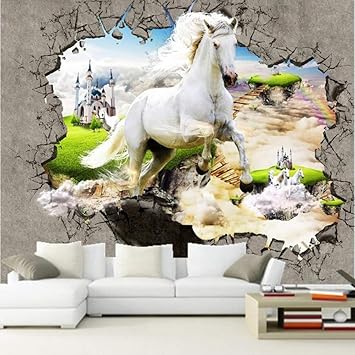 Flyyl Mural Caballo Blanco Pared Rota Foto Murales 3d Moderno
