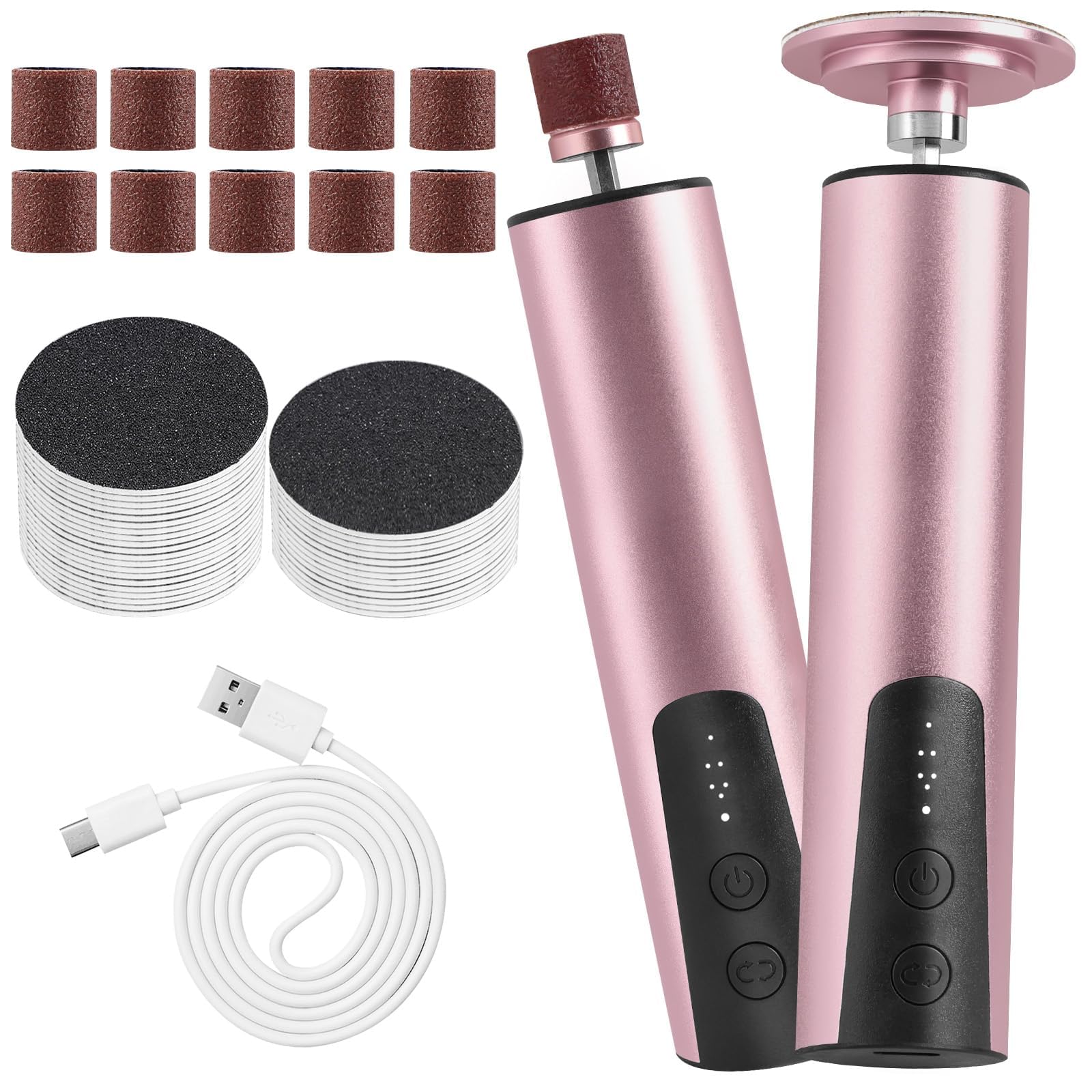 ACWOO Electric Foot File Hard Skin Remover, 2 in 1 USB Rechargeable Foot Sander Pedicure Tools (Speed Adjustable), Exfoliator Foot Scrubber for Dry Dead Skin, Cracked, Heels Calluses, Polish Nails