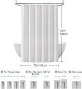 Shower Curtain 182x182cm White with Metal Hooks Heavy Duty view 6