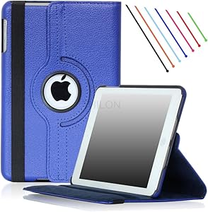 Thilon - Apple iPad Air 2 Retina Display Case - 360 Degree Rotating Stand Folio PU Leather Case Cover with Stand and Auto Sleep / Wake Feature for iPad Air 2 (Released in 2014) with Retina Dispaly (Baby Blue)