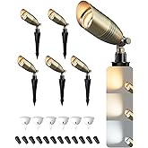 EDISHINE Solid Brass Landscape Spotlights Outdoor, 3CCT MR16 Bulb Included,Bronze Heavy Duty landscape lighting, 12V Low Voltage LED Landscape Lights, Outdoor Lighting for House Yard Lawn Tree, 6 Pack
