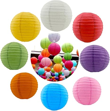8pcs Colorful Round Paper Lanterns Chinese Lanterns Hanging