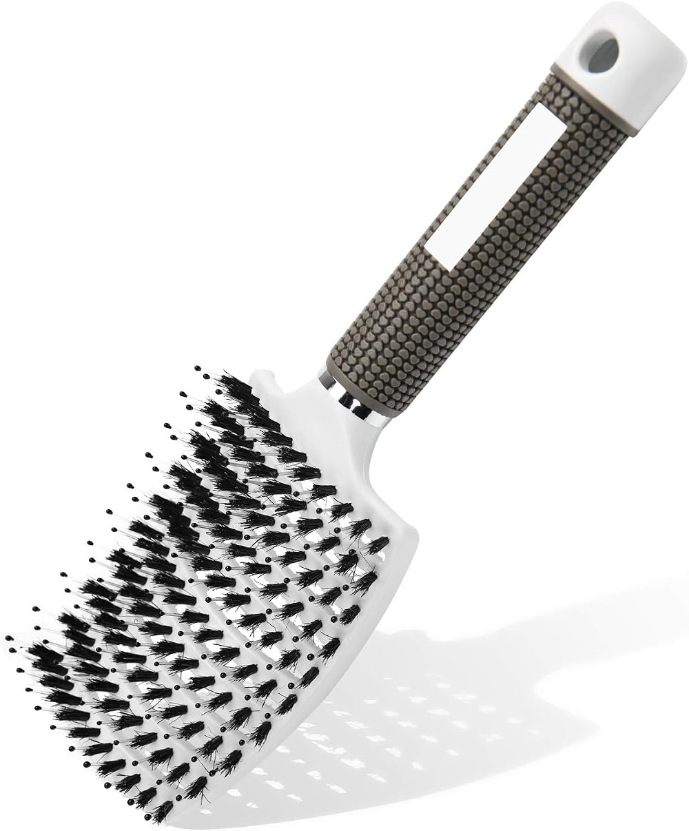 URAQT Hair Brush Boar Bristle Paddle Detangler for All Hair Types Red
