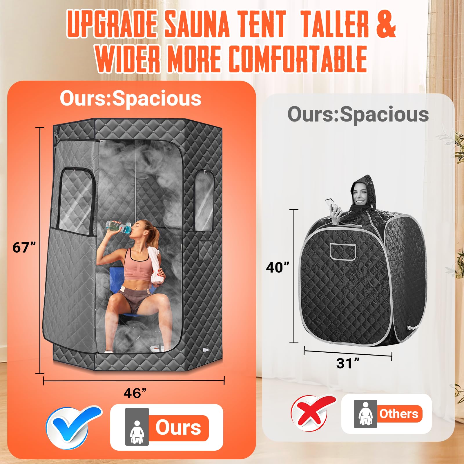 IvyBess Upgraded Steam Sauna Box for Detoxification, Relaxation, Portable Steam Sauna for Home with 1200W 3L Steamer, 15 Levels, 3.8’ x 2.9’ x 5.6’, Grey