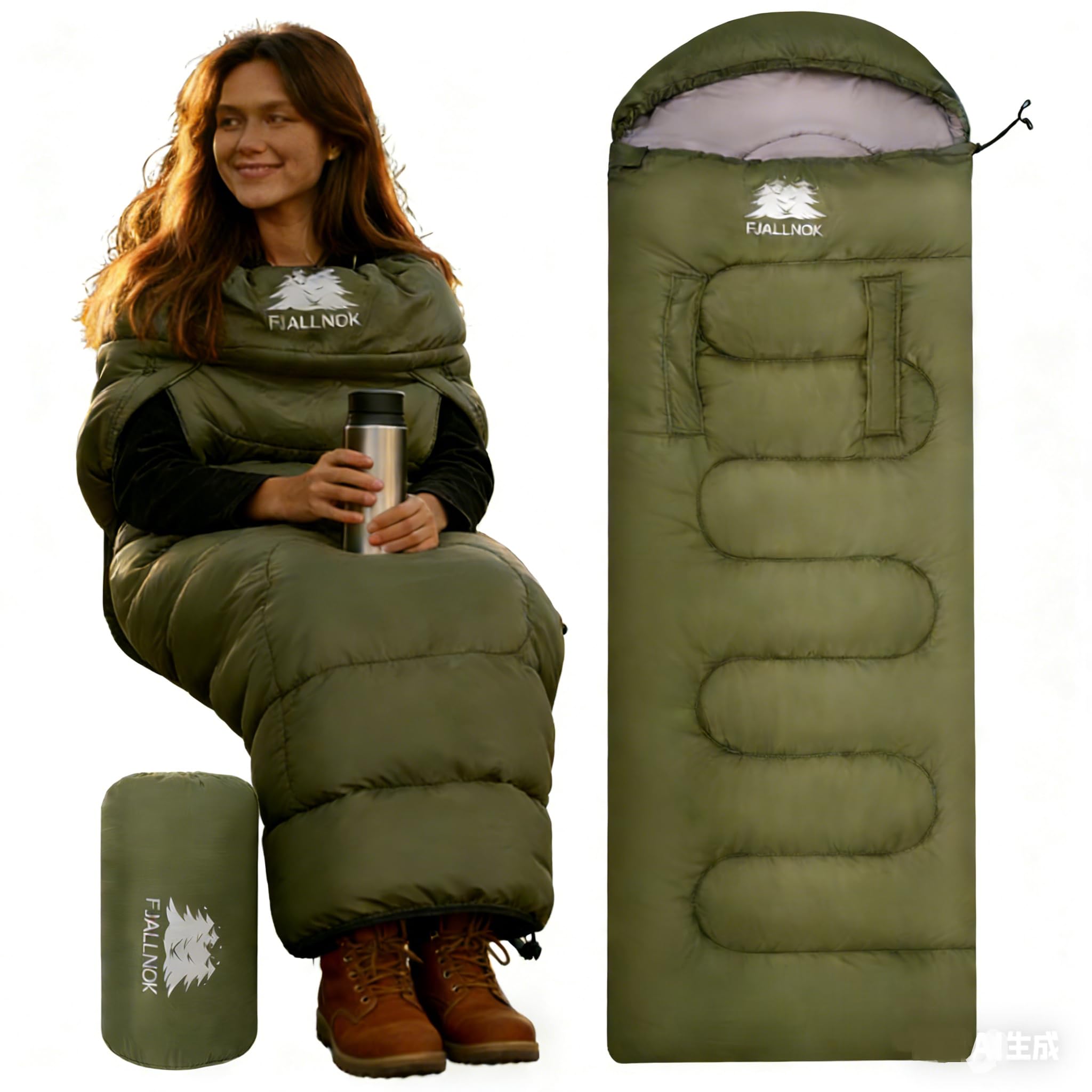 FJALLNOK Wearable Sleeping Bag Specially Designed for Kids and Women in Warm Weather,Walkable, Waterproof, Compact for Camping, Stadiums, Travel, Indoor,Backpacking & Car Use (Green)