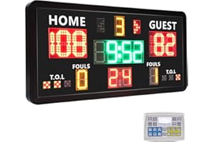 GAN XIN Large Electronic Scoreboard with Remote,Wall-Mounted Digital Scoreboard & Timer,Basketball Shot Clock 14/24 Second & Custom Time,Score Keeper with LED Display, 110dB Loud Buzzer