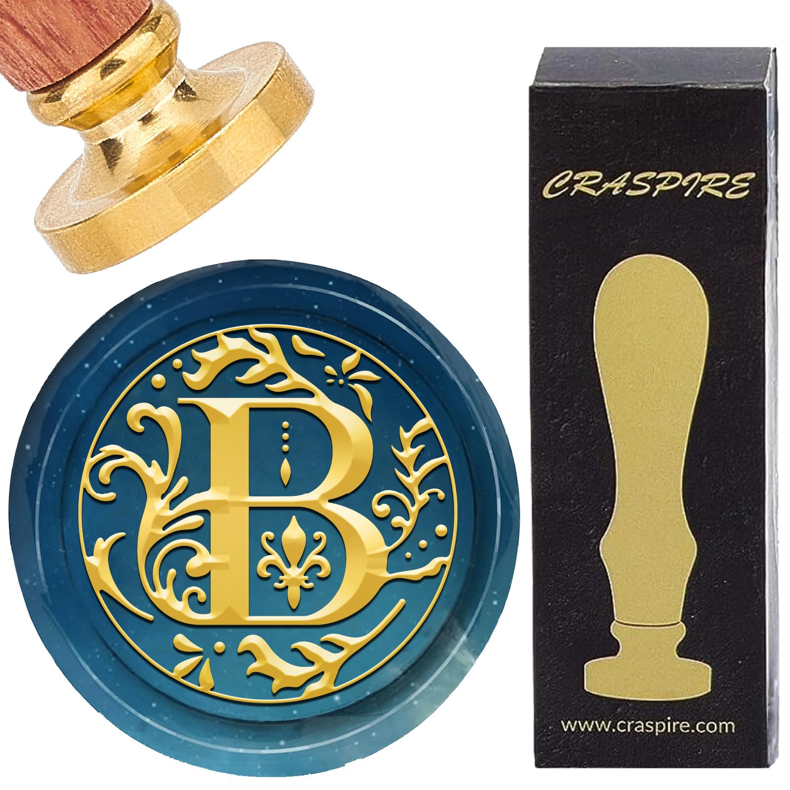 CRASPIRE Letter B Sealing Wax Stamp Retro Alphabet Initials Wax Seal Stamp Classic Vintage 26 Letters A-Z 25mm Removable Brass Head wood Handle for DIY Scrapbooking Envelope Invitation Embellishment