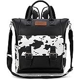 Montana West Wrangler Womens Convertible Backpack Purse Cow Printed Backpack with Adjustable Crossbody Shoulder Strap for Work Travel WG175-9110COW-BK