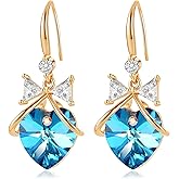 Austrian Crystal Bowknot Heart Drop Dangle Earrings for Women Fashion 14K Gold Plated Hypoallergenic Jewelry