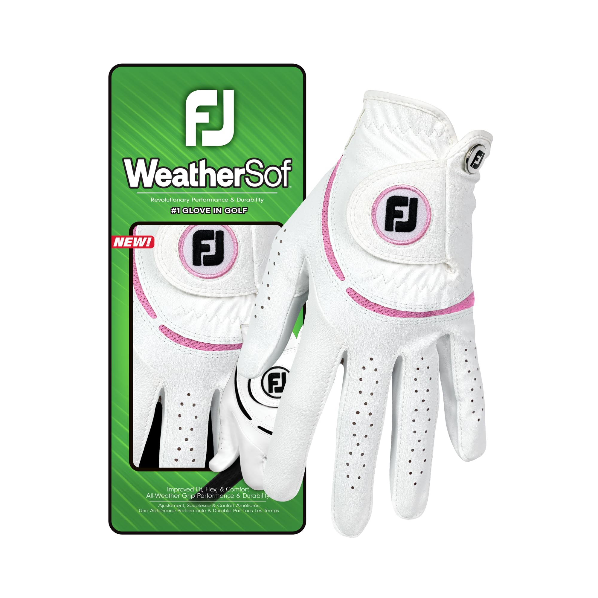 FootJoy WeatherSof Women's Golf Glovee, Left Hand (for Right Handed Golfer), White/Pink, S EU
