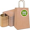 Tobvory Brown Paper Bags, 100pcs 5.25x3.75x8 Inches Paper Bags Bulk, Kraft Brown Paper Bags With Handles, Recycled Small Brown Gift Bags With Handles, Ideal As Shopping Bags For Retail Grocery