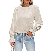 LUXVEER Women's Long Sleeve Textured Lace Floral Shirts Dressy Casual Blouses 2026 Trendy Fall Work Tops