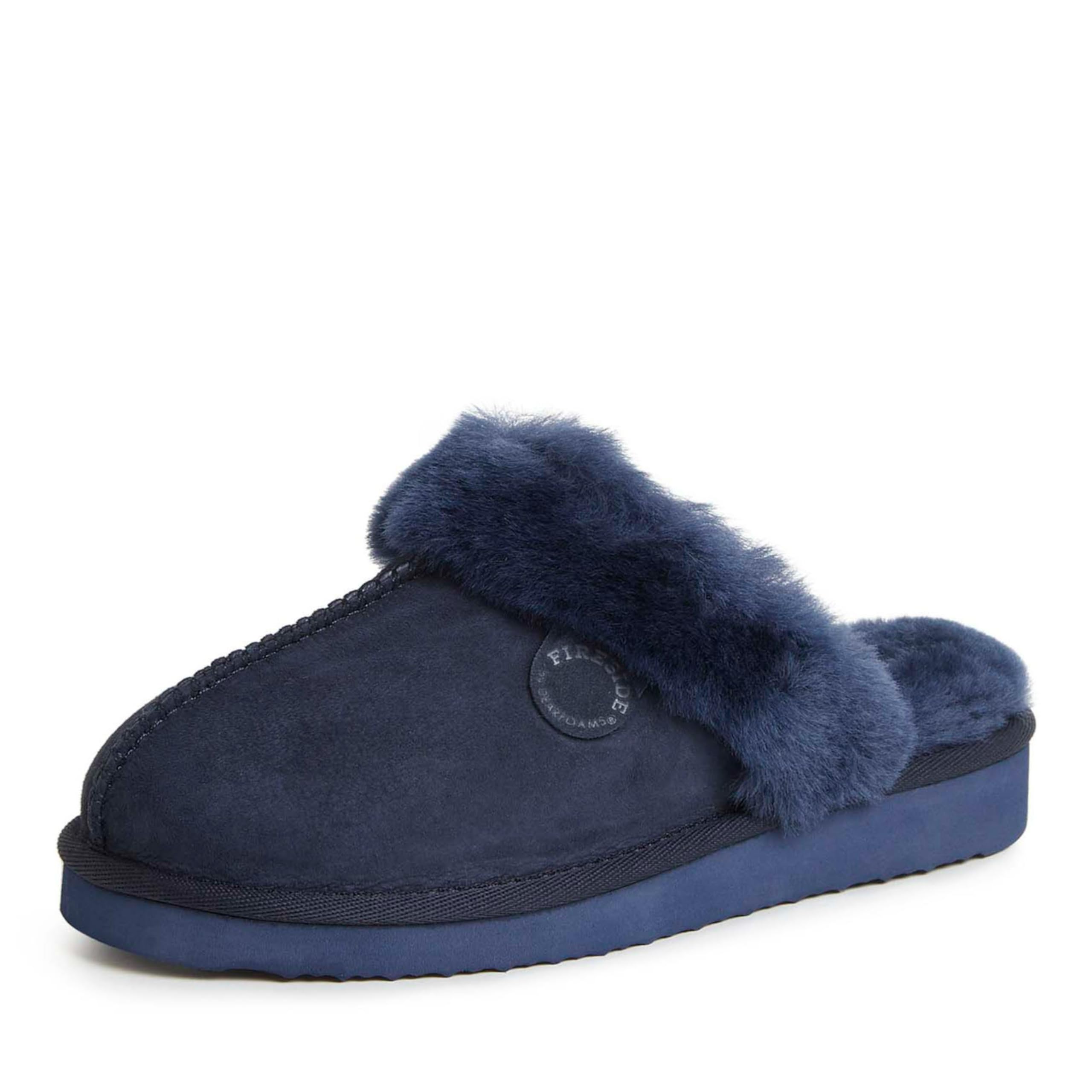 Dearfoams Women's Fireside Sydney Shearling Scuff Slipper, Navy, 11 M US Image