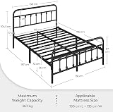 Yaheetech 4ft6 Double Bed Frame Vintage Iron Platform Bed with Storage Black view 7