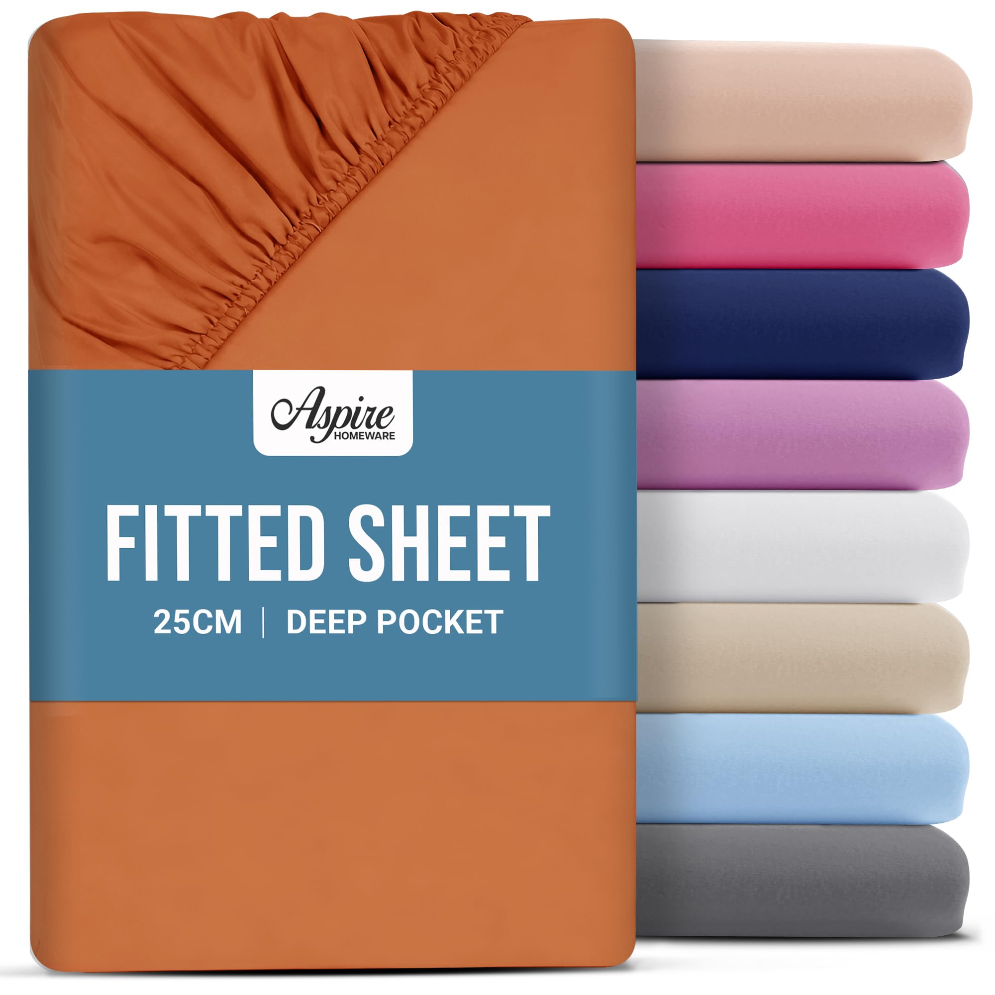 Aspire Homeware Super King Fitted Sheet - 25 cm Deep Hotel Quality (Rust) Bed Sheets - Soft & Breathable Superking Fitted Sheet - Anti-Wrinkle Easy Care Fitted Sheets