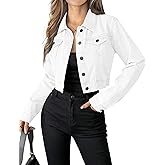 Grabsa Women's Button Down Long Sleeve Cropped Denim Jean Jacket with Pockets