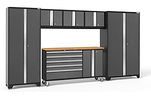 NEWAGE PRODUCTS INC. ‎‎‎NewAge Products Cabinet Bold Series Gray 6 PC Set ‎(62in. Project Center, 3 x Wall Cabinets, 62in. Bamboo Worktops, Multi-Use Lockers, 42in. Extra-Wide Locker), 50502