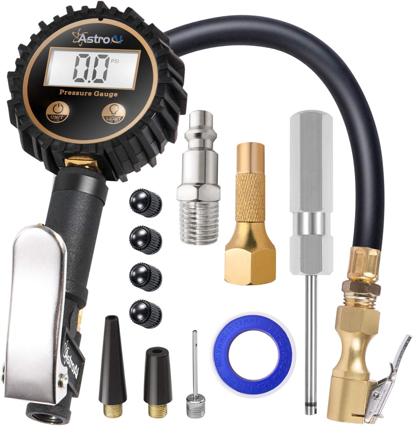AstroAI ATG250 Digital Tire Inflator with Pressure Gauge, 250 PSI Air Chuck and Compressor Accessories Heavy Duty with Rubber Hose and Quick Connect Coupler for 0.1 Display Resolution: Automotive