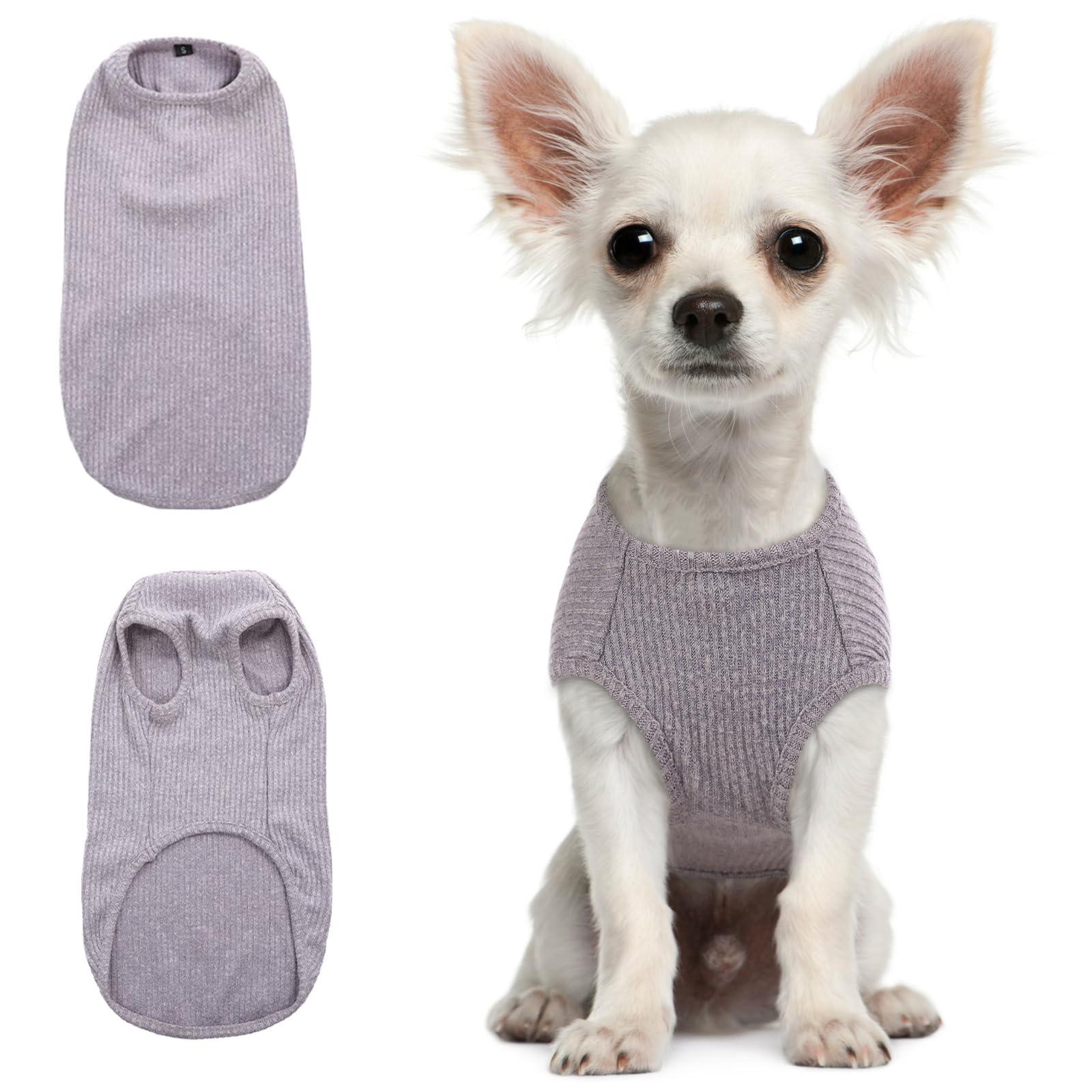 Hjumarayan Dog Tshirt - Summer Knitted Jumpers Soft Stretchy Clothes for Small Dogs Shirts, Striped T Shirt for Chihuahua, Toy Poodle, pomeranian, Yorkshire (Grey XS) — image 1