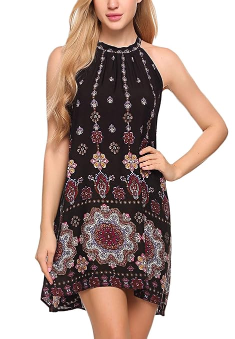 Lalala Damen Casual Neckholder Ärmellos Sommerkleid Strandkleid