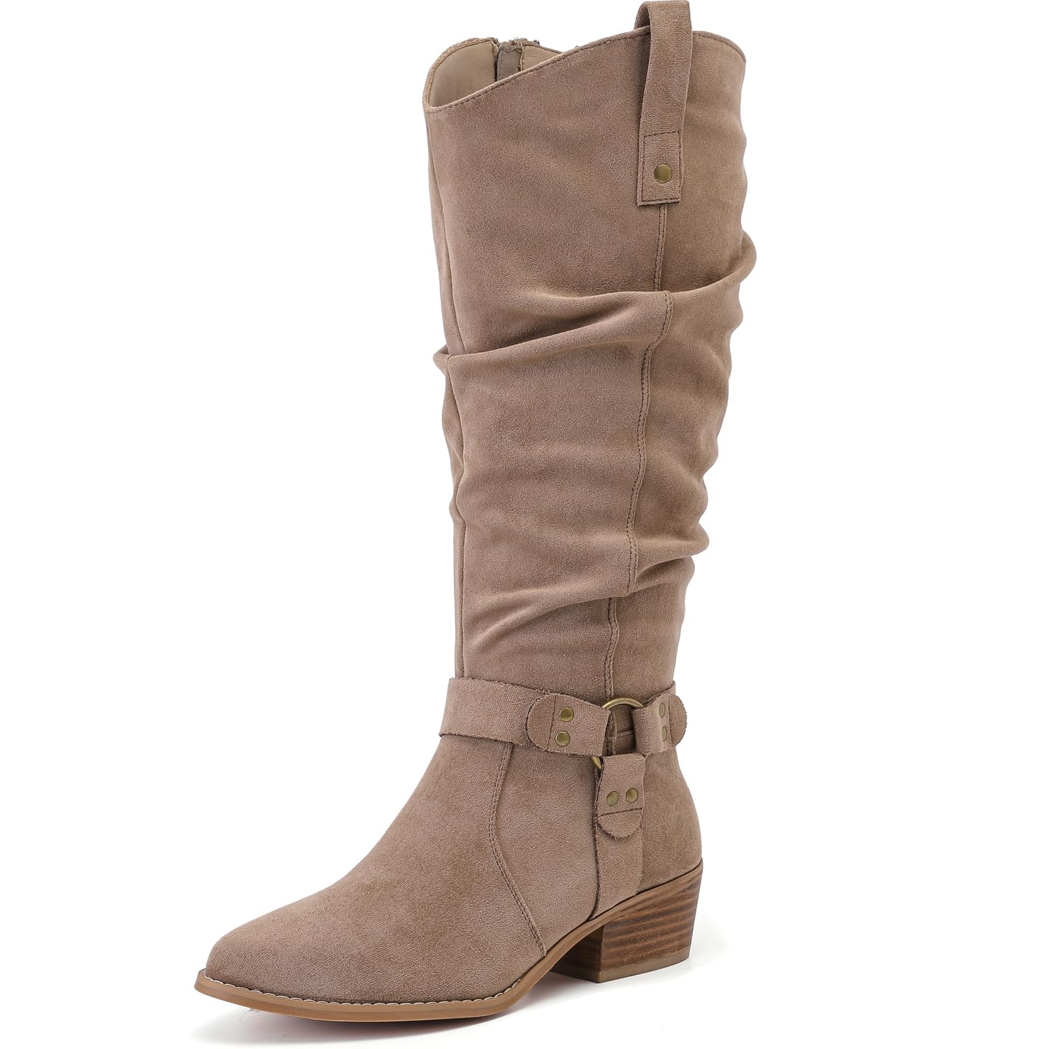 Photo 1 of Luoika Women's Extra Wide Calf Western Cowboy Boots, Knee High Cowgirl Boots Wide Width Slouchy Pointed Toe Chunky Heel Plus Size Knee-High Tall Winter Boots.Beige 231109 10XW