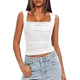 Darong Women's Padded Ruched Tank Tops Built in Bra Summer Double Lined Sleeveless Going Out Crop Tops Shirts