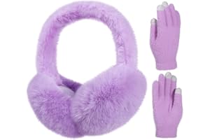 LiuSuper Kids EarMuffs Gloves Set, Foldable Fluffy Winter Ear Warmer Touchscreen Mittens for Skiing SnowPlay Girls Boys 7-12Y