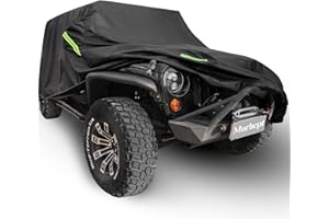 Morhept Waterproof Cover for Jeep Wrangler JK JL CJ YJ TJ 2 Door 1987-2023 Outdoor Sun Rain Wind Snow Protection Dustproof Covers with Driver Door Zipper Black