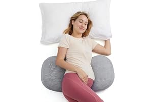 Momcozy Portable Pregnancy Pillow – W Shaped Maternity Support for Side Sleepers, Adjustable Travel Wedge Pillow for Back, Belly, and Hip Relief, Ideal for Pregnant Women, Deep Grey
