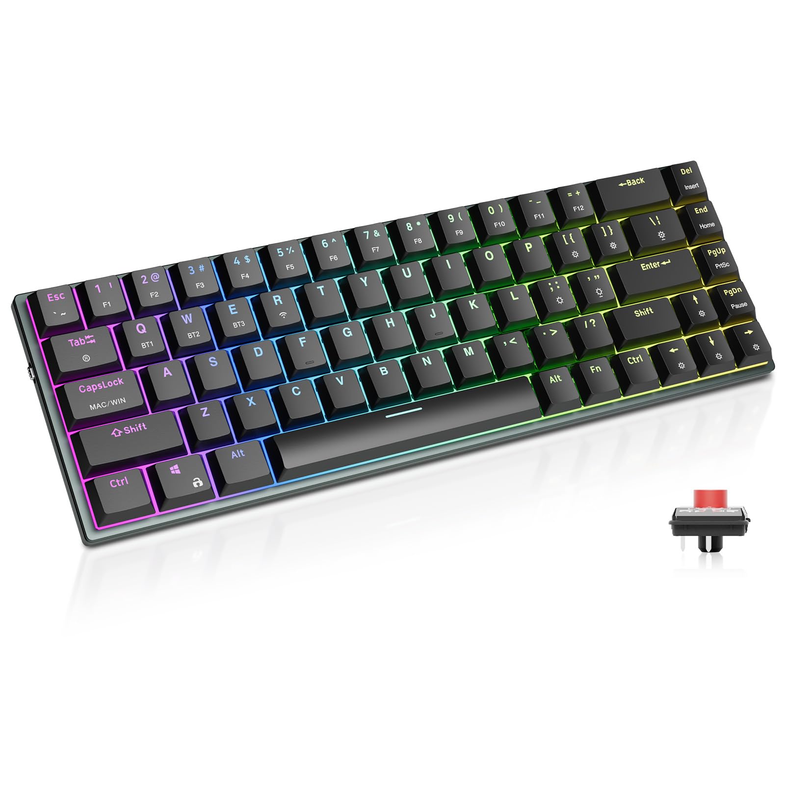 Ollyn DURGOD TGK200 Wireless Mechanical Gaming Keyboard,60% Low Profile Bluetooth Keyboard with Kailh Choc Switch, 68 Keys RGB Lighting, PBT Keycaps and Hot-swappable for PC Mac and Pad,Black
