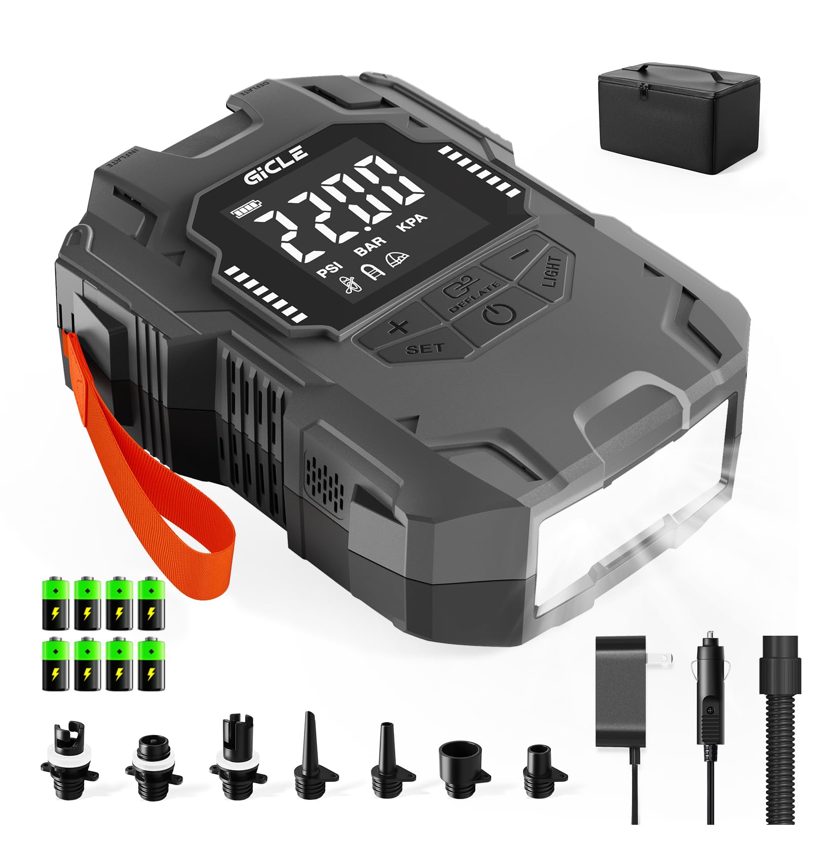 Photo 1 of *UNTESTED*
GICLE 22PSI Rechargeable Paddle Board Pump Electric Portable, 2000ma*8 Battery Powered SUP Pump for Inflatables Paddleboard Kayak Tent Boat for Inflation and Deflation with DC12V car (Gray_US)