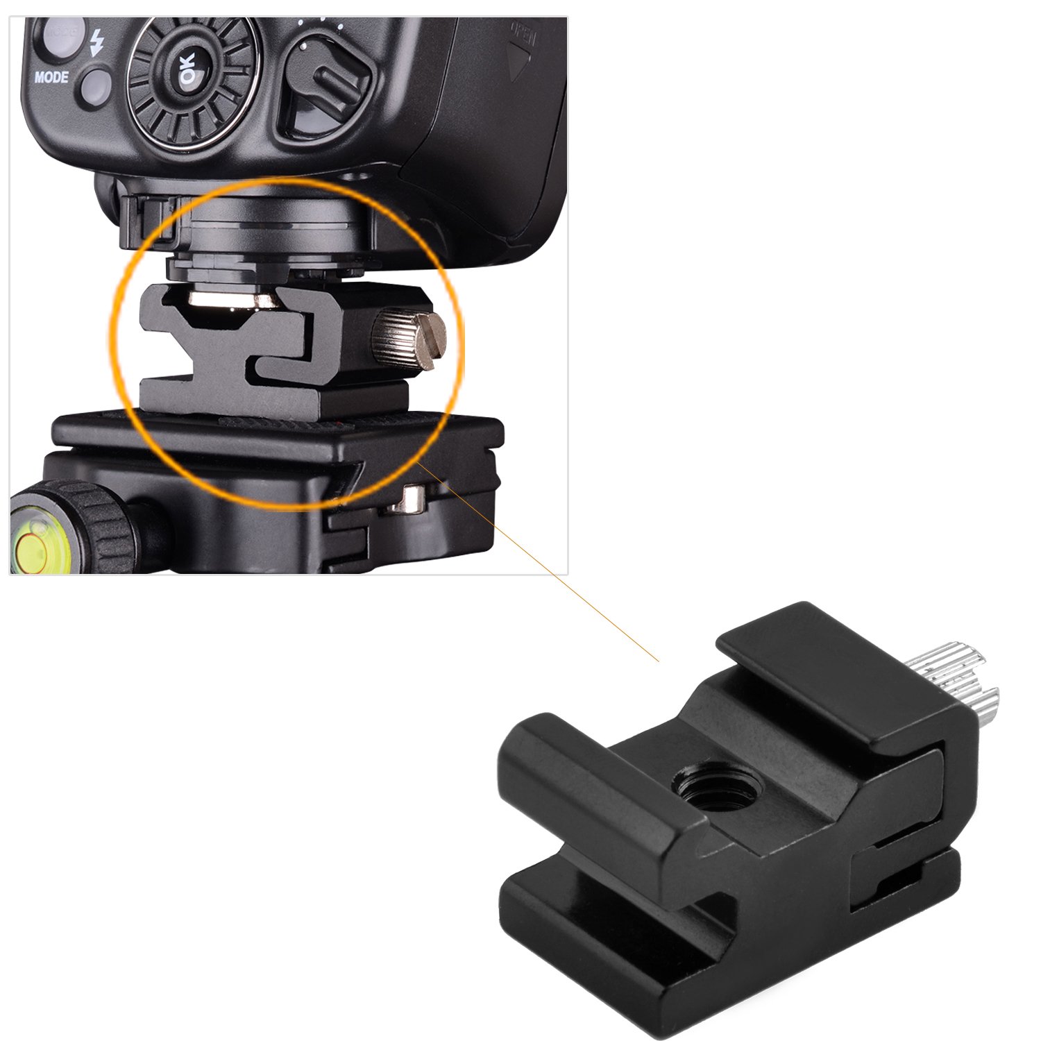 pangshi Black Metal Cold Shoe Flash Stand Adapter with 1/4-inch -20 Tripod Screw (4 Packs)