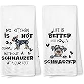 Voatok Funny Schnauzer Kitchen Towels Set of 2, Schnauzer Gifts for Women Men Hand Towels, Gifts for Dog Lovers Mom Dad Dish Tea Towels for Kitchen, 16x24 Inches