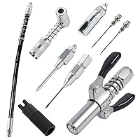 9pcs Grease Gun Accessory Kit,includes Grease Gun Coupler,12 inch Hose,Grease Needle Dispenser，2pcs Nozzles,90 Degree Grease Coupler Adapter,Zerk Fitting Cleaner,Grease Filling Nozzle and Grease Tip