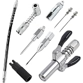 AILEDWER Grease Gun Coupler Kit, 90 Degree Adapter, 9-Piece | Grease Neddle Dispenser, 12" Grease Gun Hose,Grease Gun Needle Nozzle Tips, Zerk Fitting Cleaner